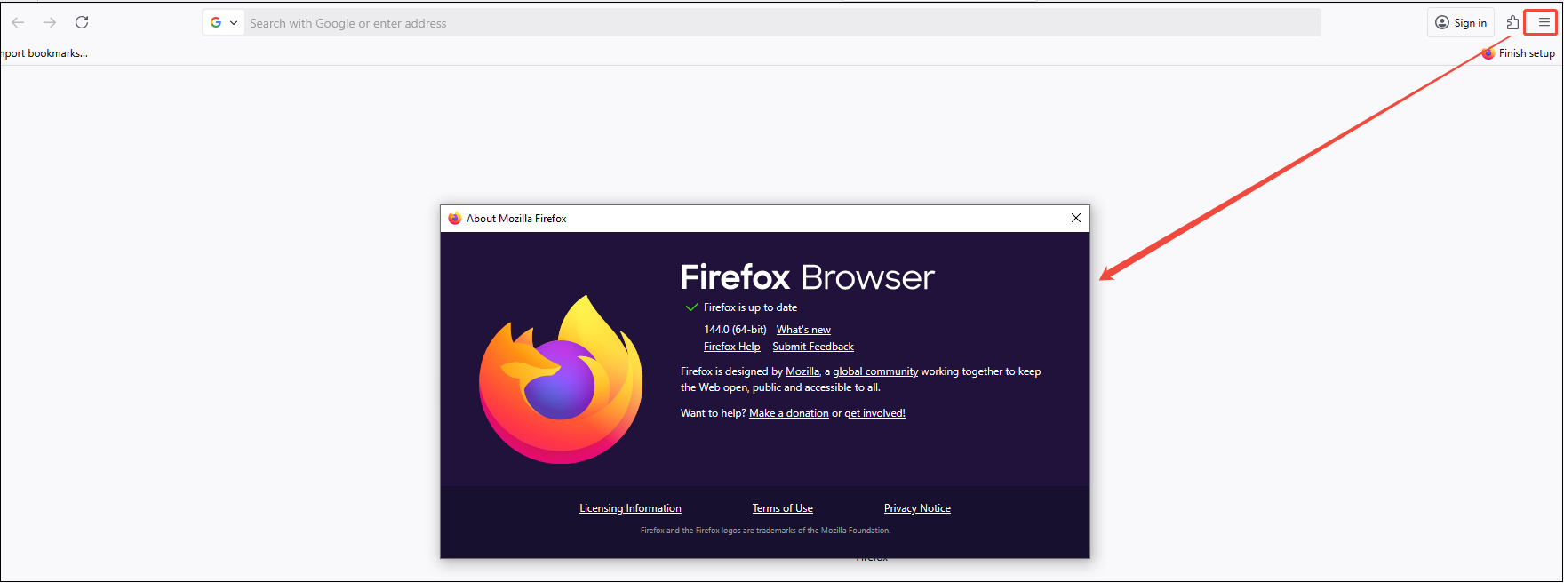 Click on menu > Help > About Firefox to update this browser