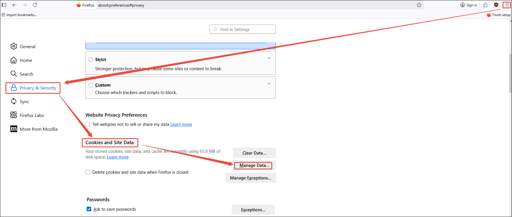 Click on menu > Settings > Privacy & Security > Manage Data, type YouTube, and click on Remove all shown to clear cache