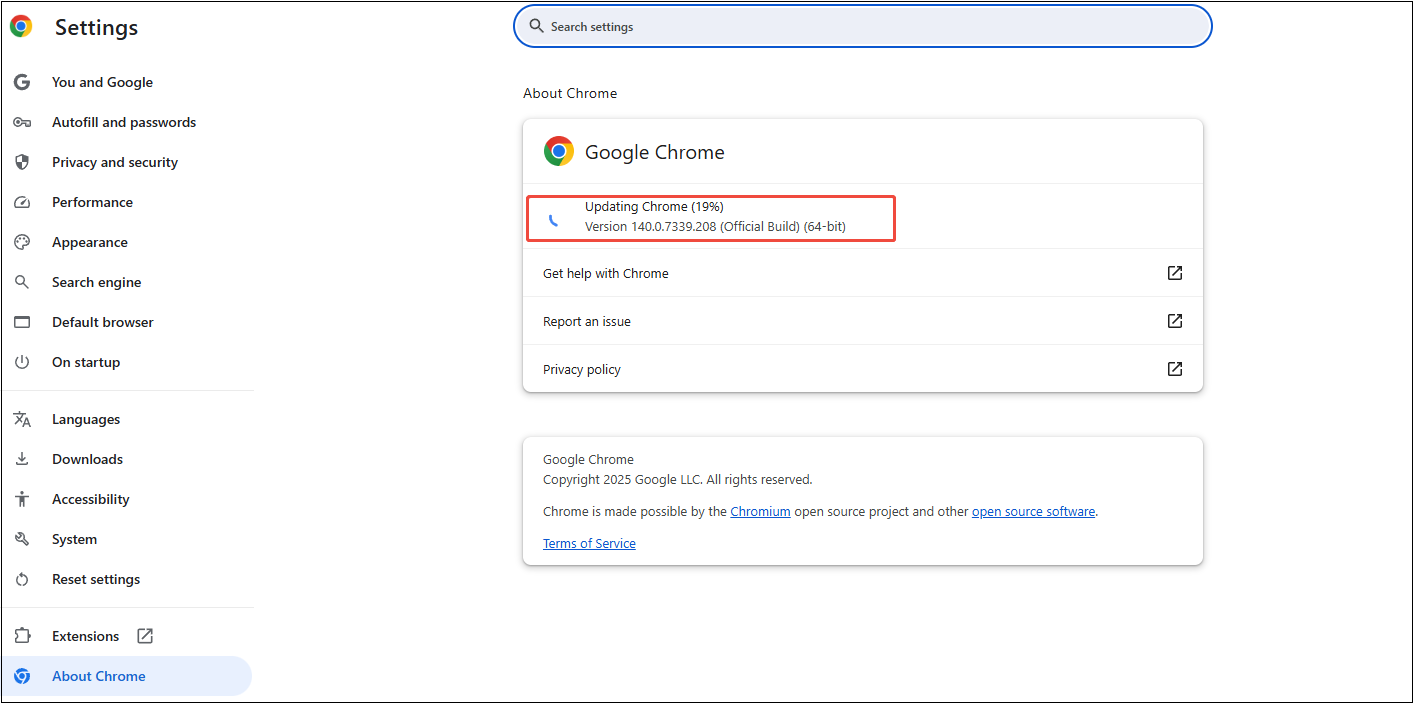 Click on the More option > Help > About Google Chrome to update Google Chrome