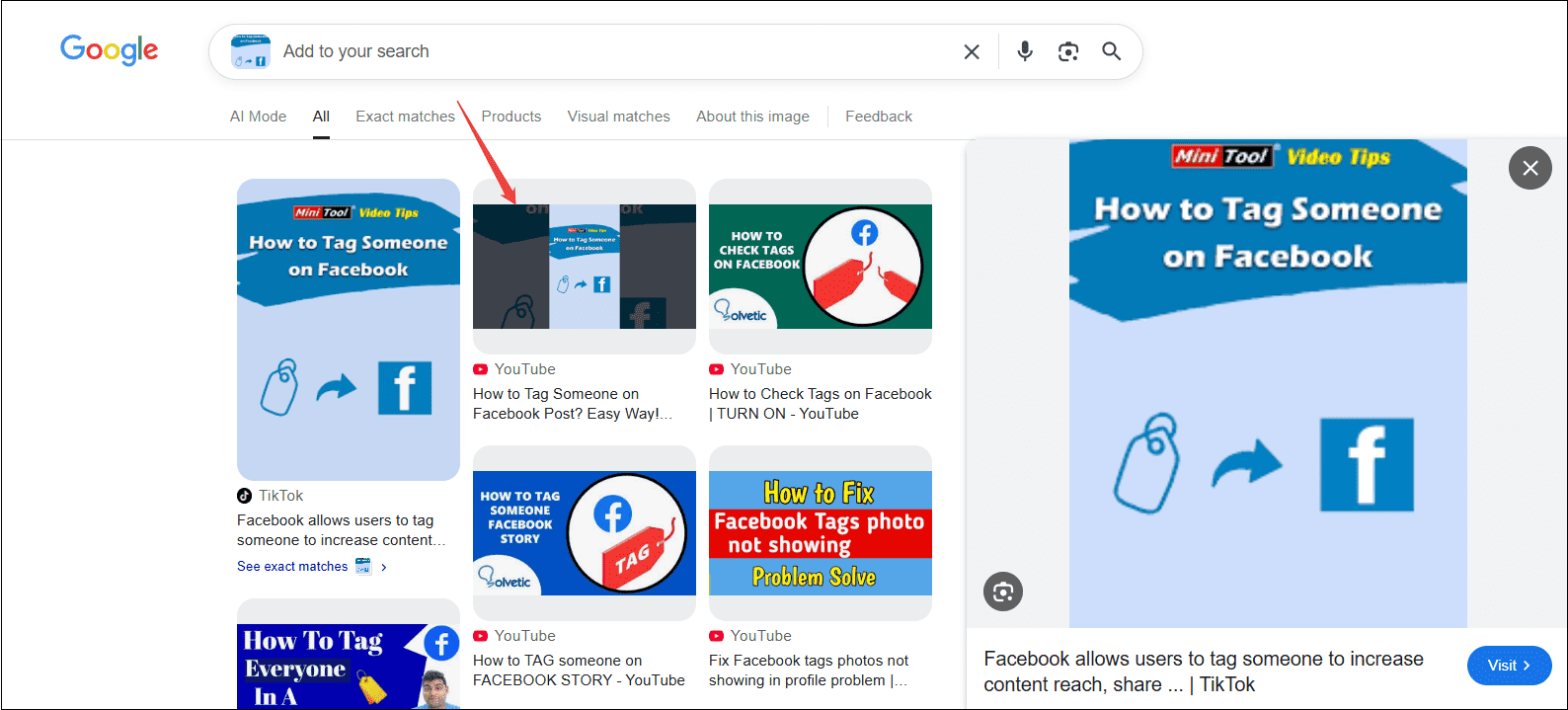 The thumbnail search results on Google Images