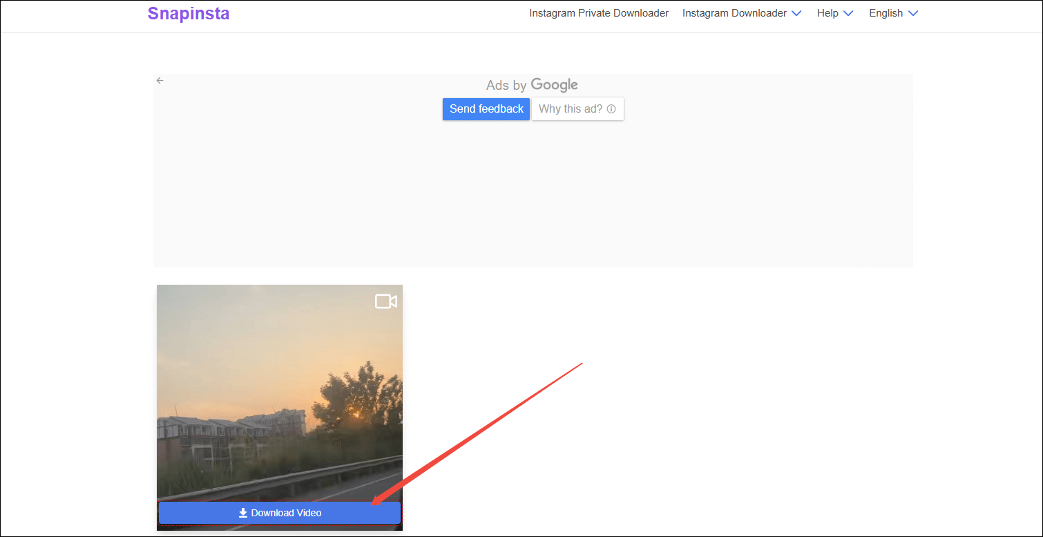 Click on Download Video to begin to download the Instagram video in SnapInsta