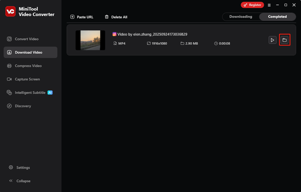 Klicken Sie auf das Ordnersymbol, um die heruntergeladenen Instagram-Videos in MiniTool Video Converter zu finden.