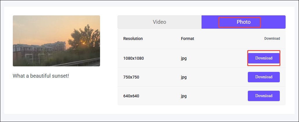 Klicken Sie auf Foto, um die Auflösung und das Format des Miniaturbildes auszuwählen, und klicken Sie auf Download, um es auf viddown.net zu speichern.