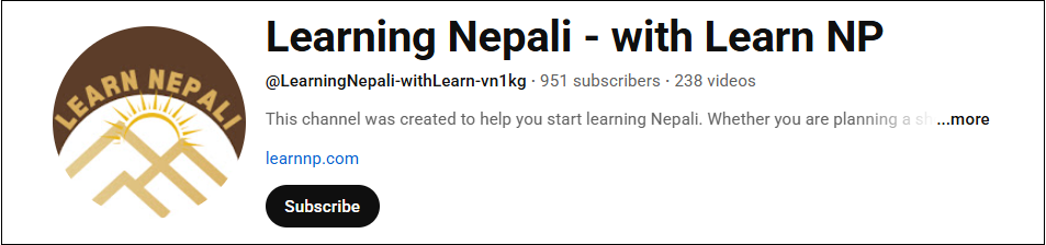 The channel interface of Learning Nepali - with Learn NP