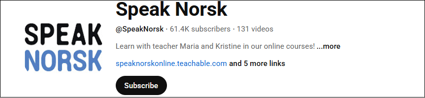The YouTube channel interface of Speak Norsk