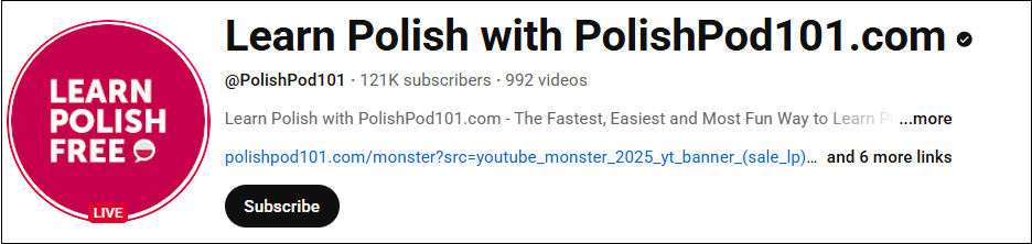 The channel interface of Learn Polish with PolishPod101.com