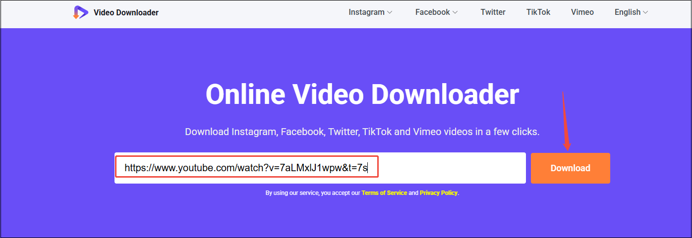 Paste the YouTube link and click on Download to analyze it on viddown.net