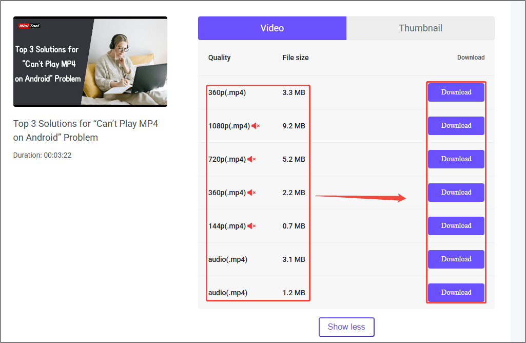 Choose the output preference and click on Download to download the YouTube video on viddown.net