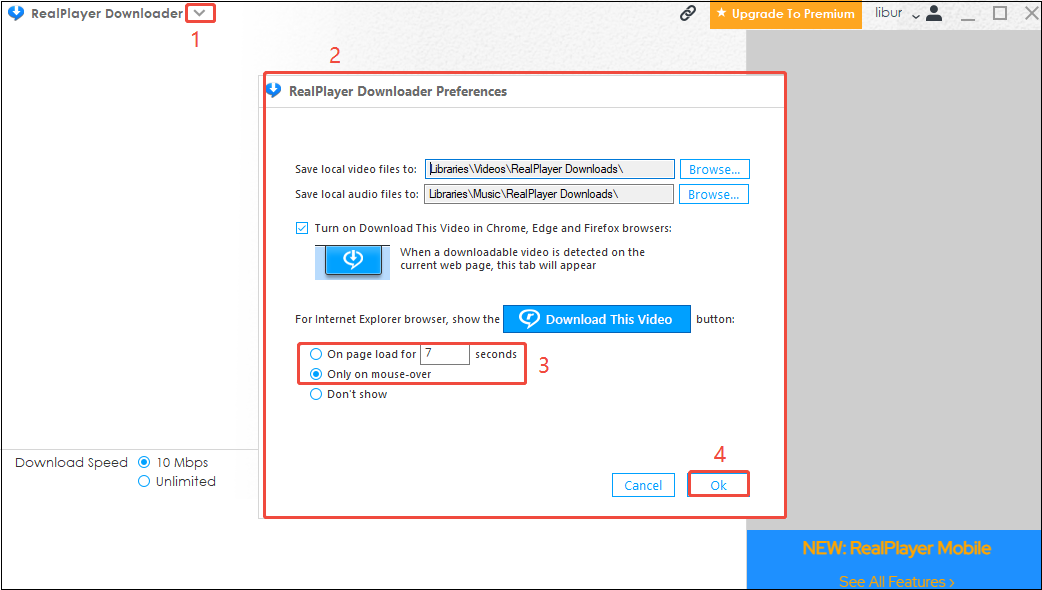 Go to the RealPlayer Downloader Preferences window to check that the Download This Video button is enabled in RealDownloader