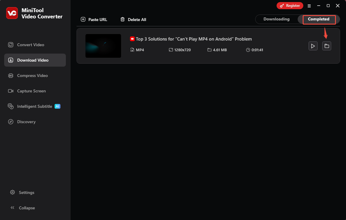Locate the YouTube video by clicking the folder icon in MiniTool Video Converter