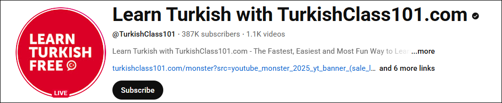 The channel interface of Learn Turkish with TurkishClass101.com