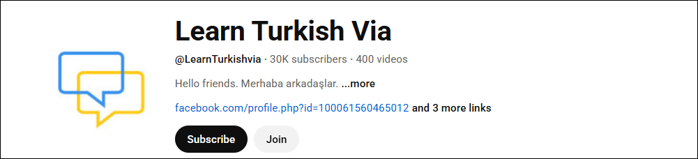 The main channel interface of Learn Turkish Via