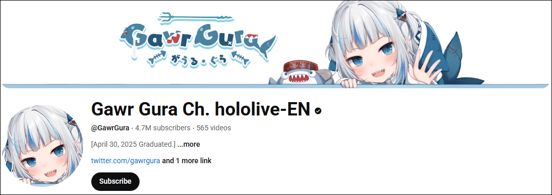 The interface of the virtual YouTuber, Gawr Guar Ch. hololive-EN