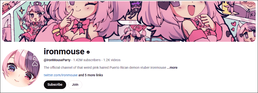 The interface of the virtual YouTuber, ironmouse