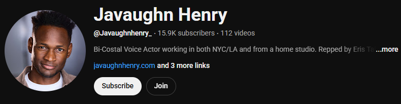 The YouTube channel interface of Javaughn Henry