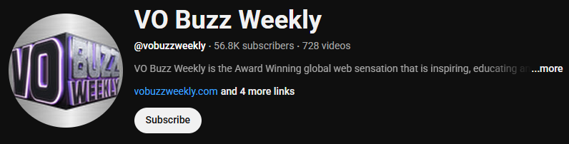 The voice acting YouTube channel interface of VO Buzz Weekly
