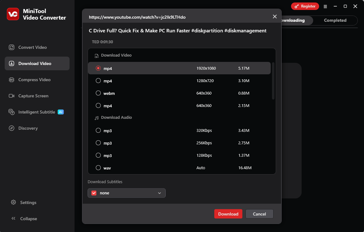 Die Herunterladenseite von MiniTool Video Converter