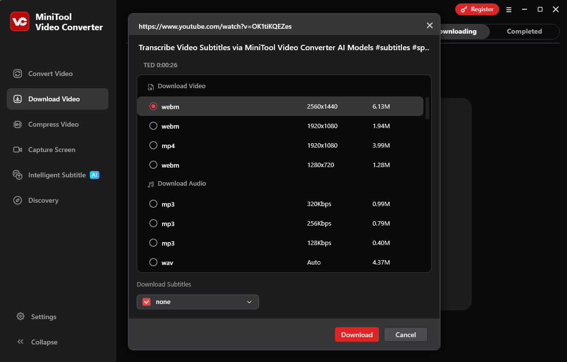 Download YouTube video with MiniTool Video Converter