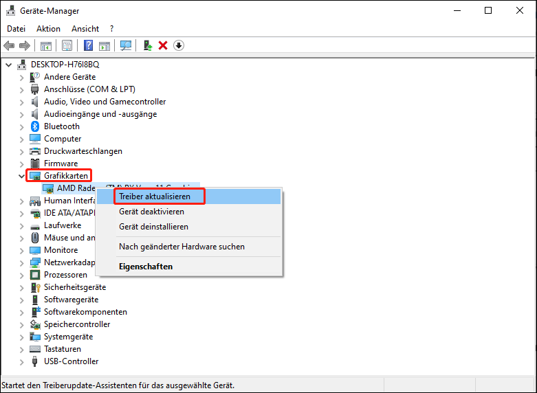 Erweitern Sie Grafikkarten und wählen Sie Treiber aktualisieren im Geräte-Manager.
