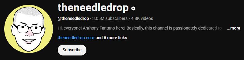 The interface of the YouTube music critic’s channel, theneedledrop