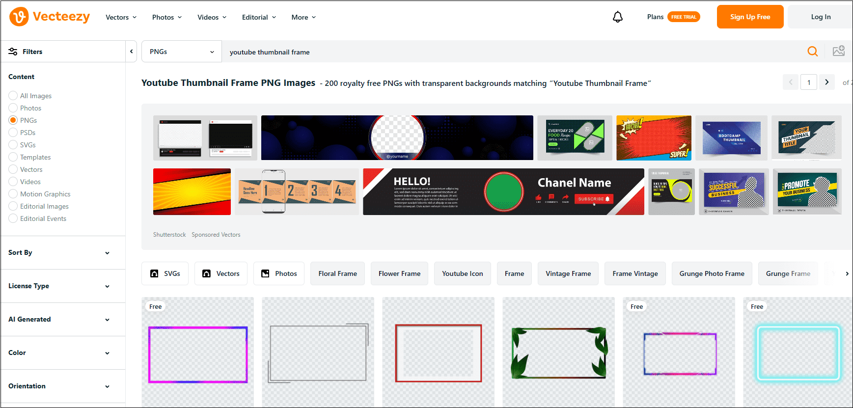The main interface of Vecteezy YouTube Thumbnail Frame on Google