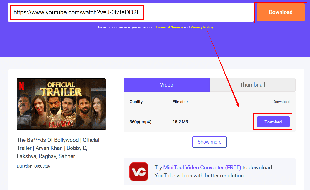 Wählen Sie Ihre bevorzugte Videoqualität und klicken Sie auf die Schaltfläche Download.