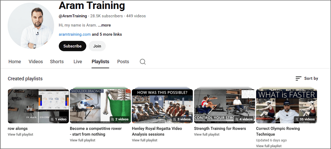 Watch rowing videos on Aram Training