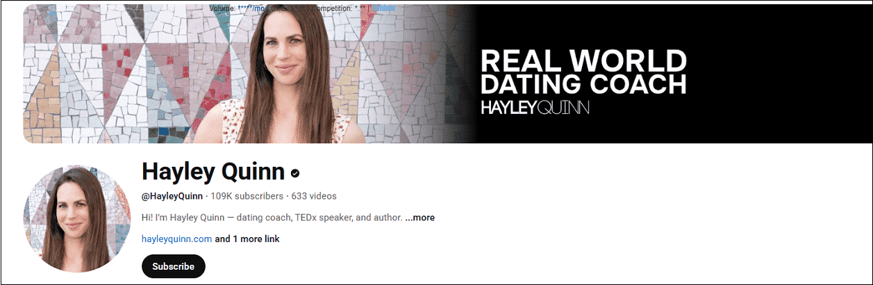 The main interface of the dating YouTube channel – Hayley Quinn