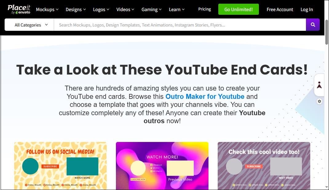 The interface of Placeit.