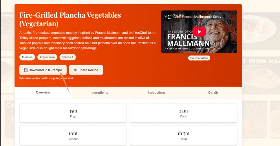 Click on Download PDF Recipe to download the video recipe with Ytrecipe