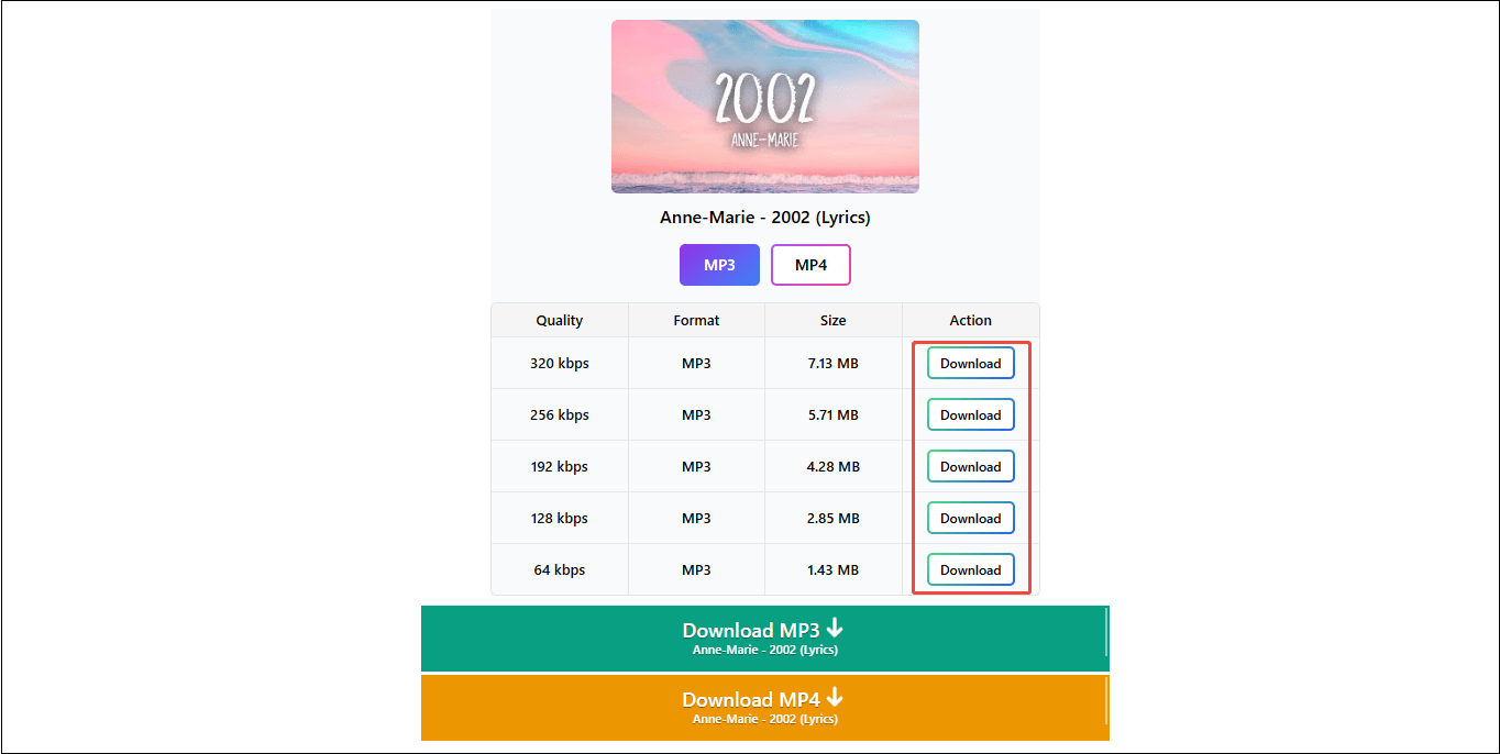 The EzMP3 interface that shows how to download a YouTube video.