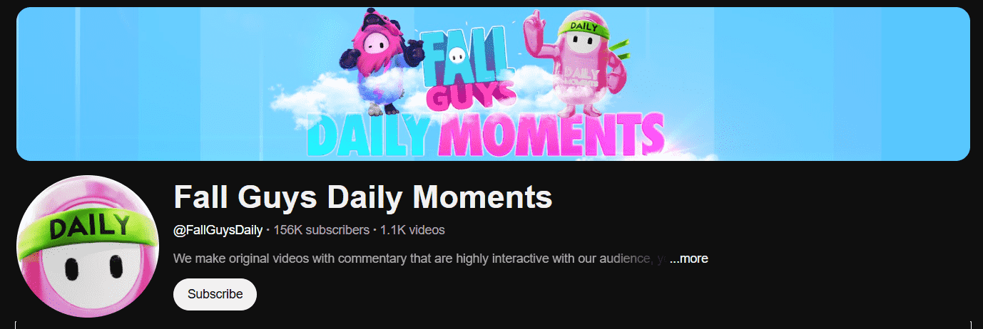 The interface of Fall Guys YouTuber, Fall Guys Daily Moments
