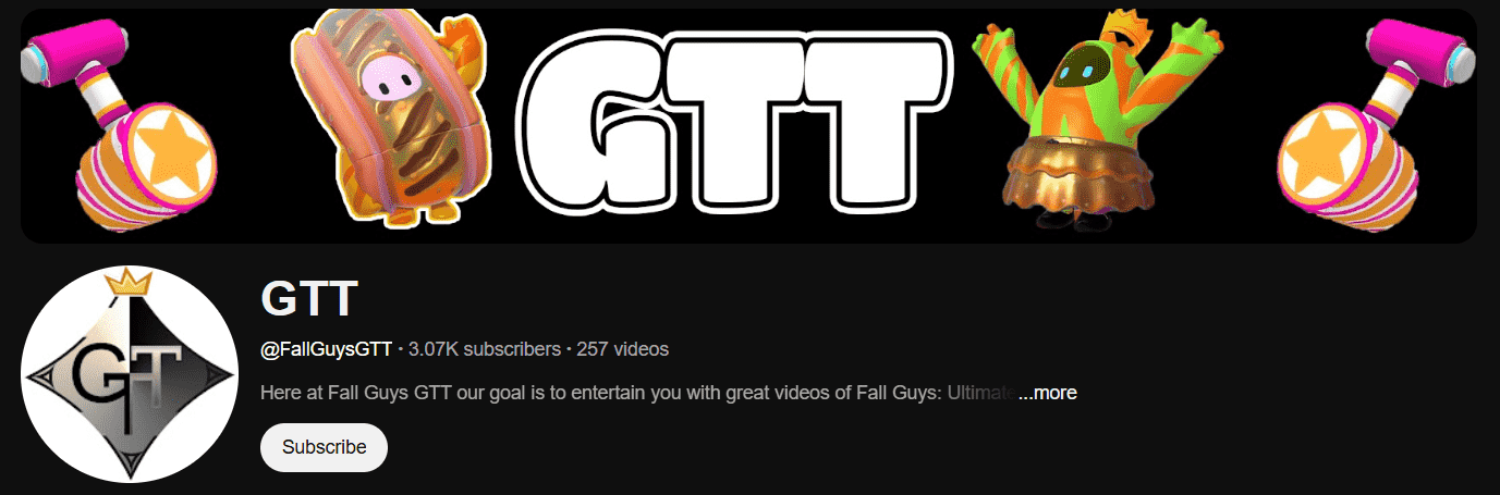 The interface of Fall Guys YouTuber, GTT
