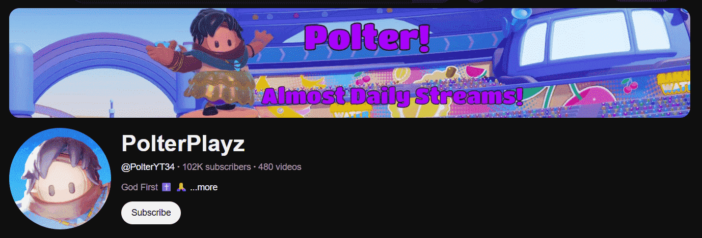 The interface of Fall Guys YouTuber, PolterPlayz