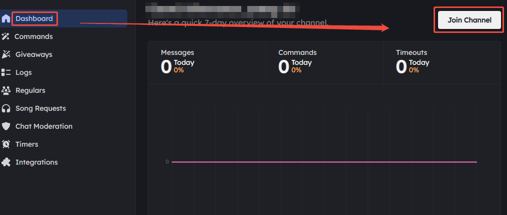「Dashboard」セクションで「Join Channel」オプションを選択する画面