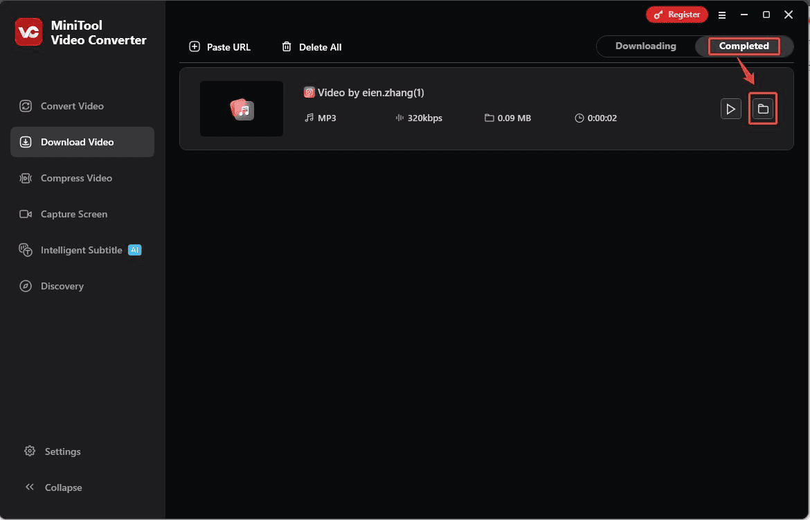 Klicken Sie auf das Ordnersymbol, um das heruntergeladene Instagram-Audio im MiniTool Video Converter zu lokalisieren.