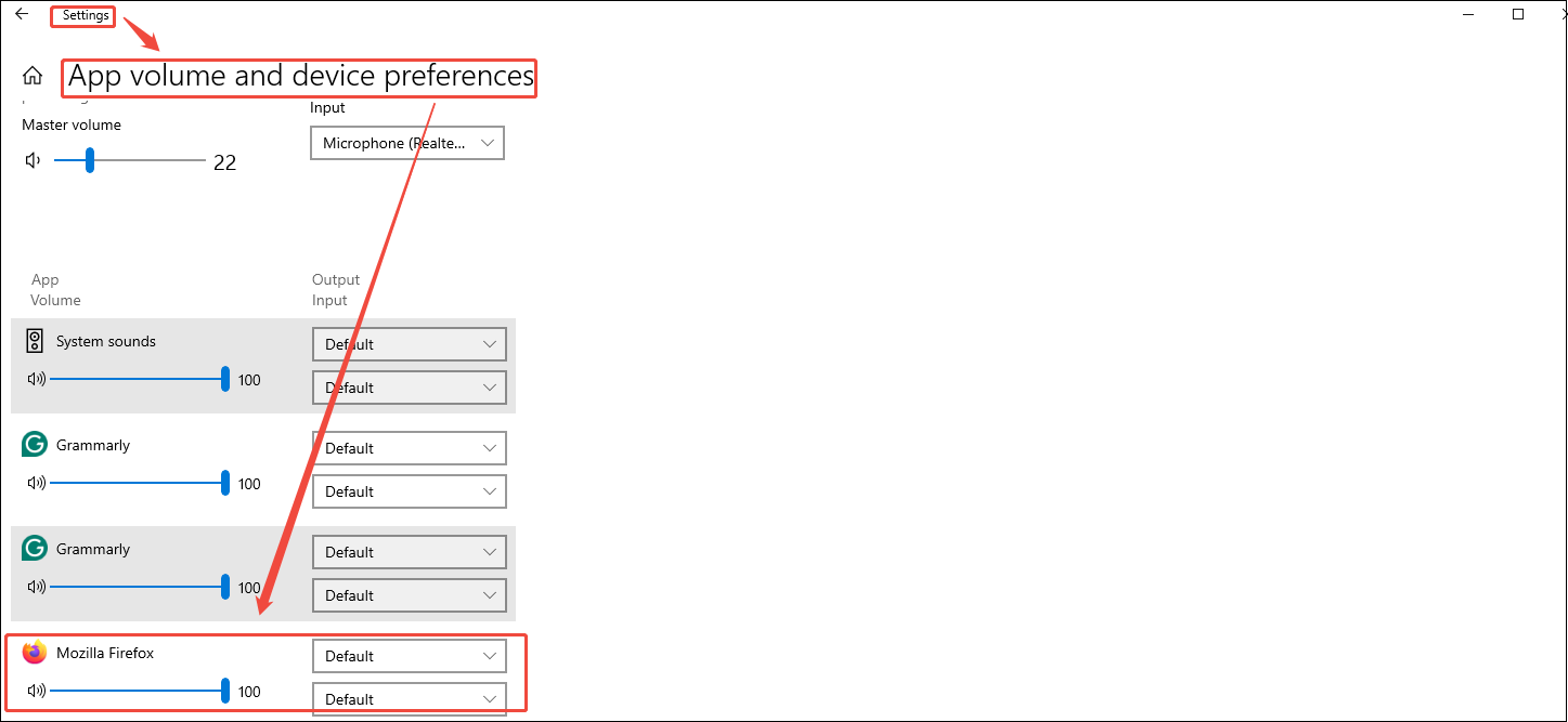 Go to Settings > System > Sound > App volume and device preferences, and change Output Device to Default for Firefox