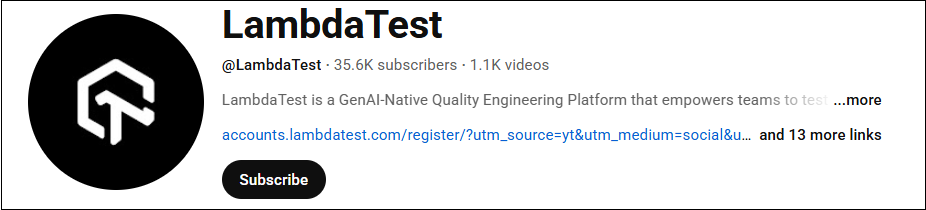 The YouTube main interface of LambdaTest