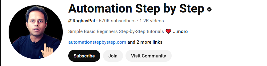 The YouTube main interface of Automation Step by Step