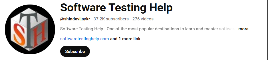 The YouTube main interface of Software Testing Help