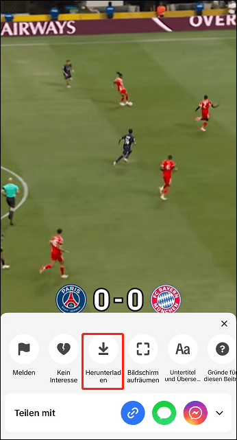 Wählen Sie Herunterladen, um das Video über die TikTok-App herunterzuladen.