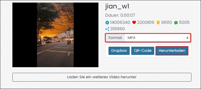 Klappen Sie das Dropdown-Menü Format auf, wählen Sie das gewünschte Format und klicken Sie auf Download auf SaveTT.cc.