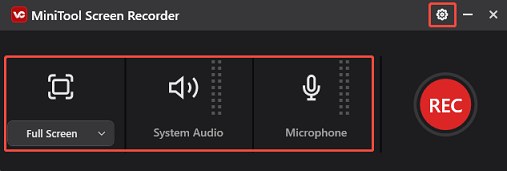 Wählen Sie den Aufnahmebereich und die Audioeinstellungen oder klicken Sie auf Settings, um weitere Optionen in MiniTool Video Converter anzupassen.