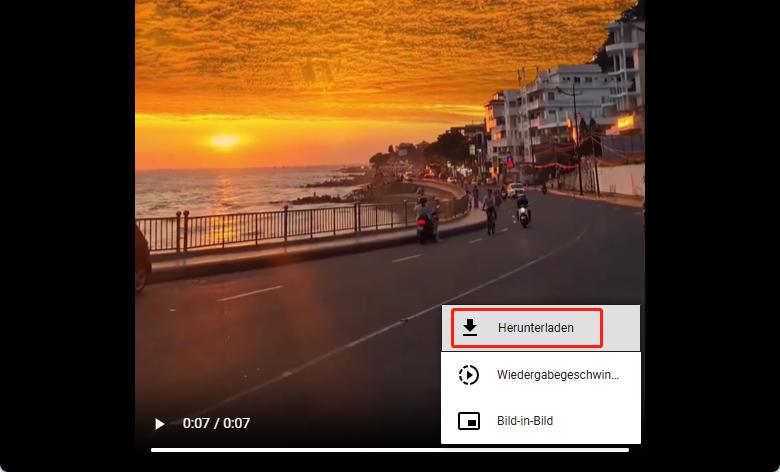 Wählen Sie Download aus dem Menü, während das TikTok-Video in einem neuen Tab abgespielt wird.