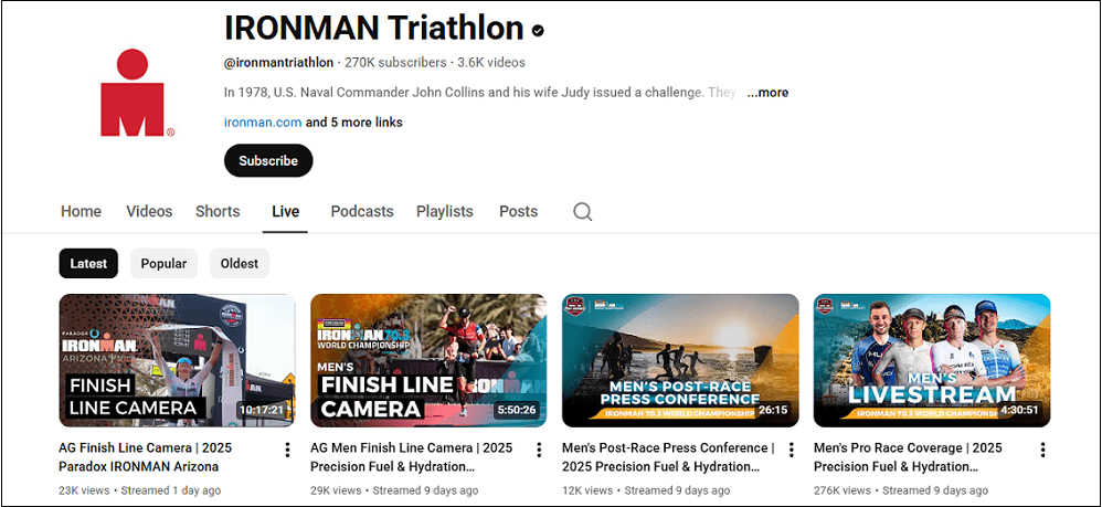 Watch triathlon YouTube videos on IRONMAN Triathlon