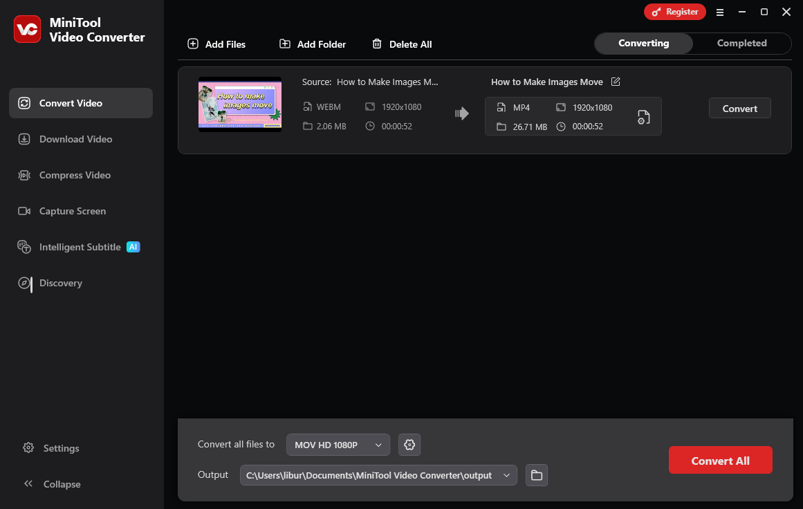 The conversion interface of MiniTool Video Converter