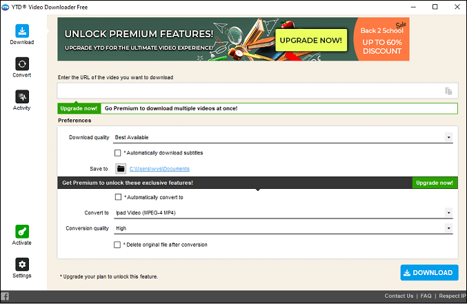 L'interface utilisateur de YTD Video Downloader.