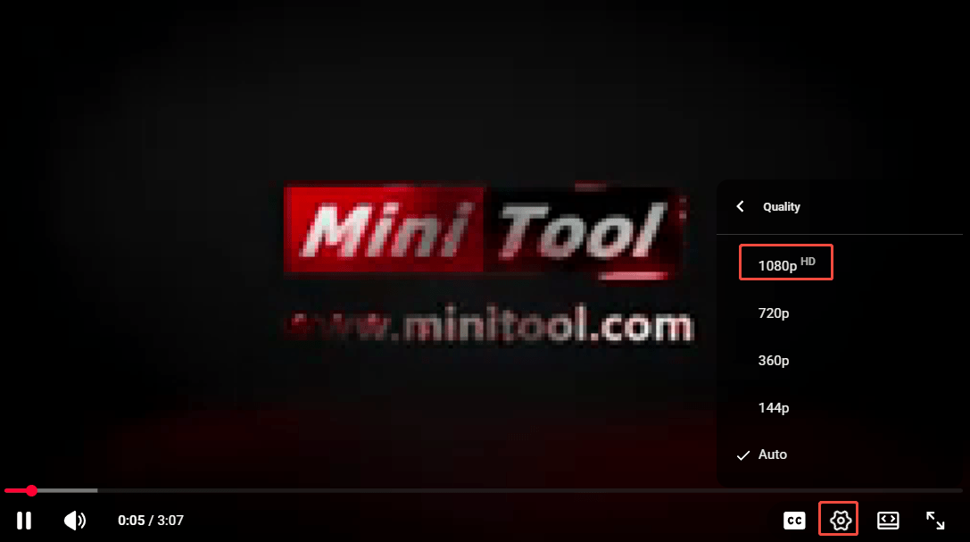 Click on Settings > Quality to improve YouTube video quality