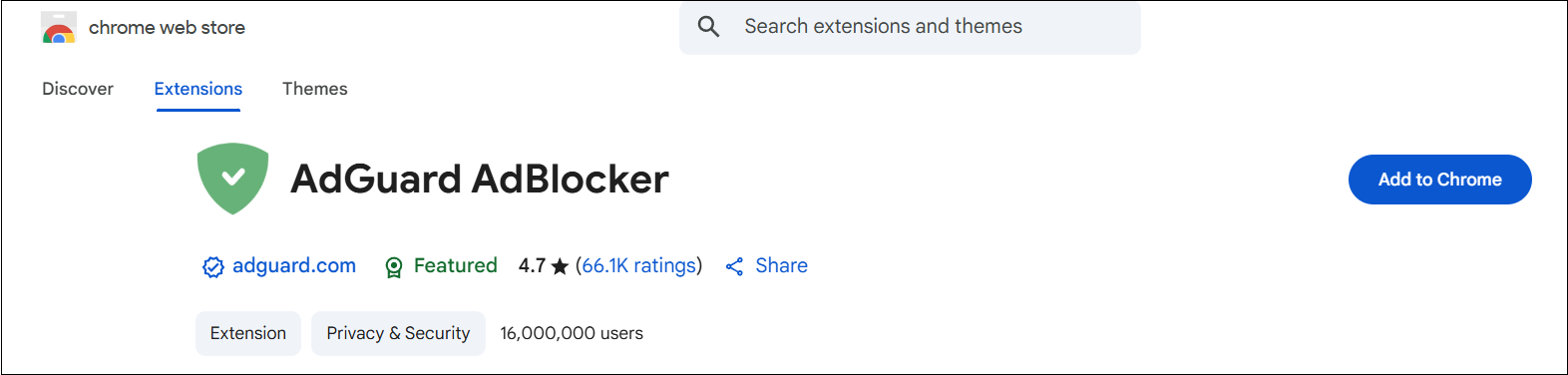 The Google interface of AdGuard AdBlocker
