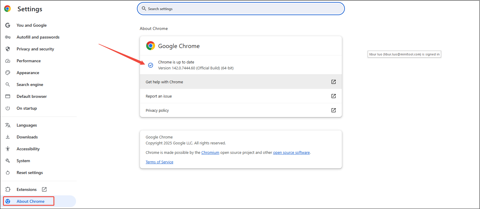 Click on About Chrome to update the browser automatically